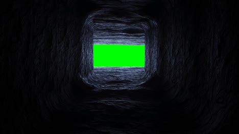 flying in rock futuristic cave, coridor. realistic green screen 4k animation.
