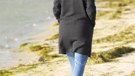 rear view of woman walking along the beach