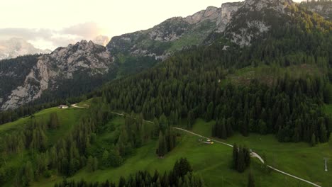 Grass-Field-Mountain-Panorama-Aerial-Overview,-Austrian-Alps