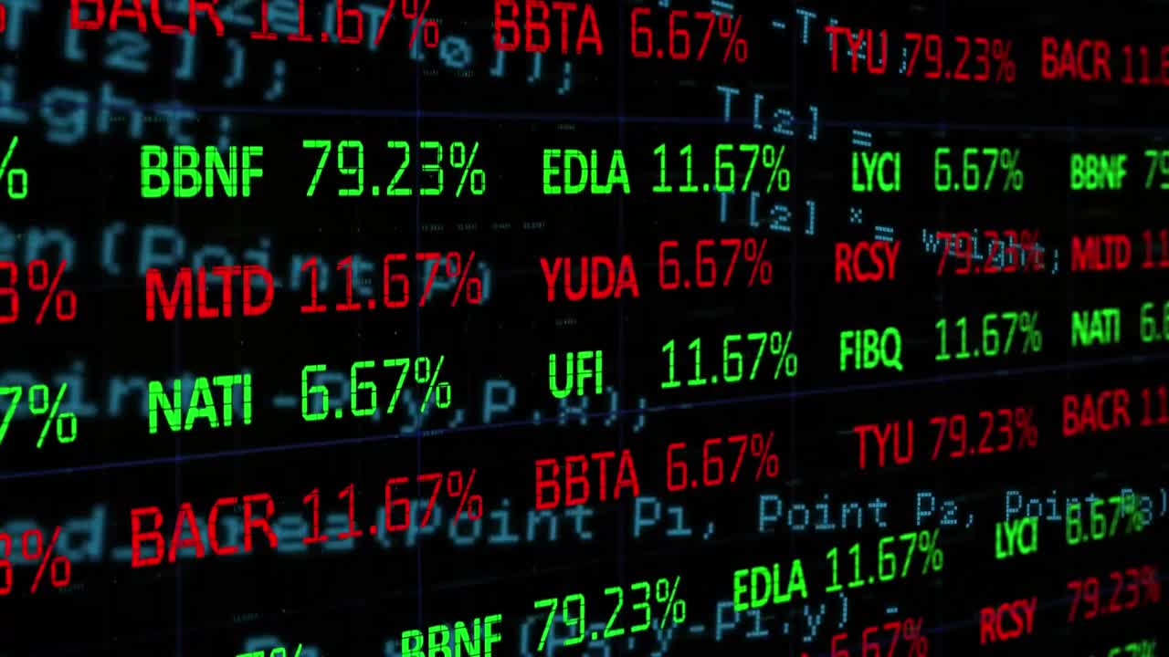 Elaborazione dati del mercato azionario su sfondo nero