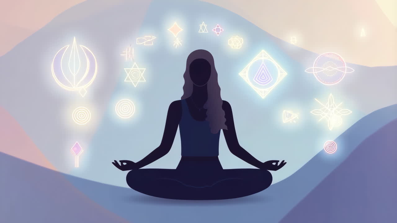 Woman Meditating with Spiritual Symbols