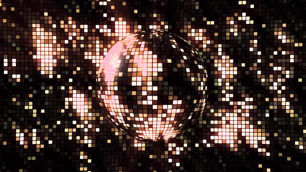 Palla da discoteca su sfondo pixelato