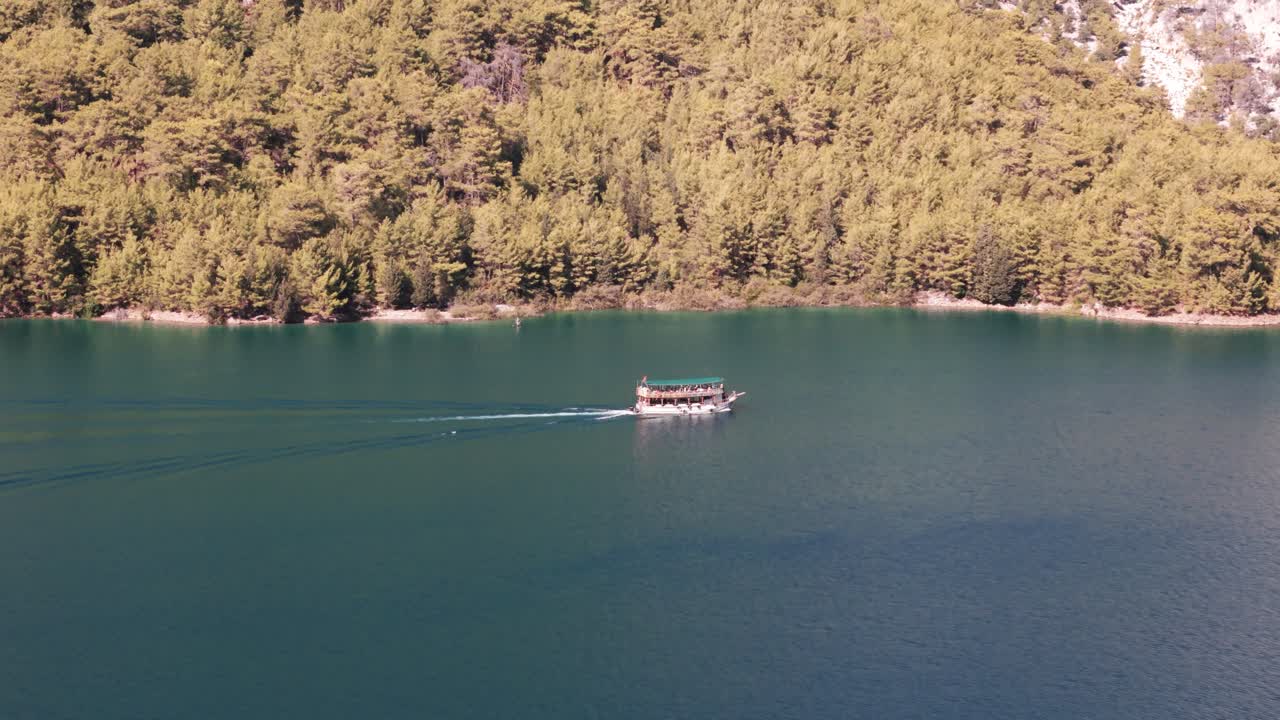 Green Canyon Boat Trip Over Emerald Water In Oymapinar Dam Lake, Antalya Province, Turkey