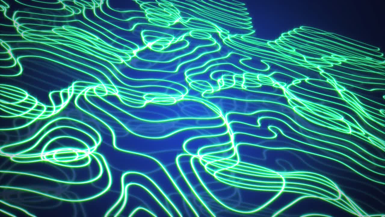 animación de líneas de contorno verdes que se mueven sobre líneas de contour azules