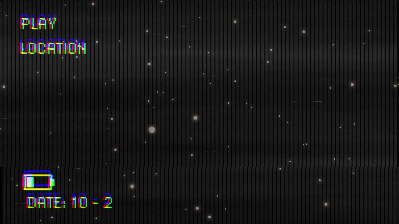 PLAY overlay initiating playback, particles drifting under VHS scanlines for retro playback effect