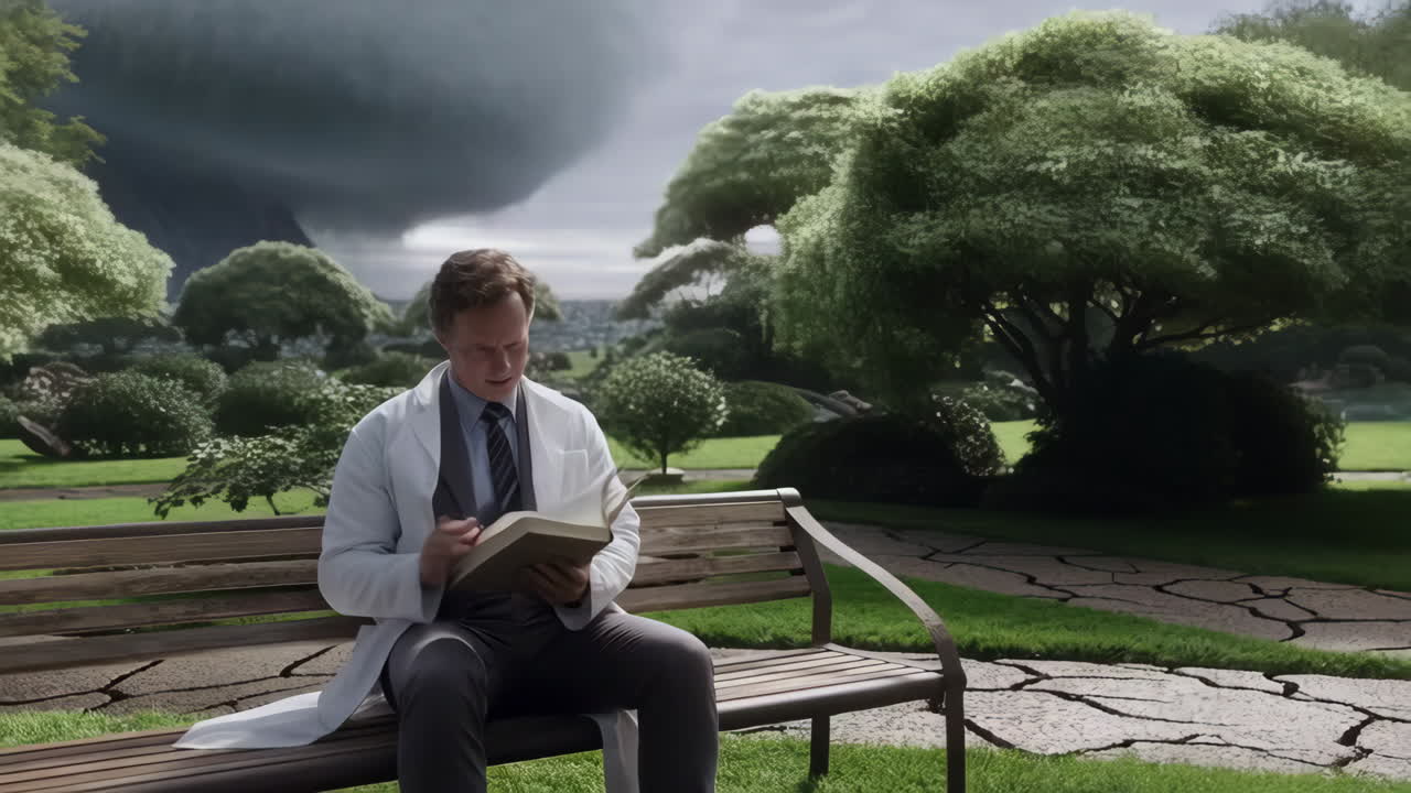 hombre leyendo un libro en un parque