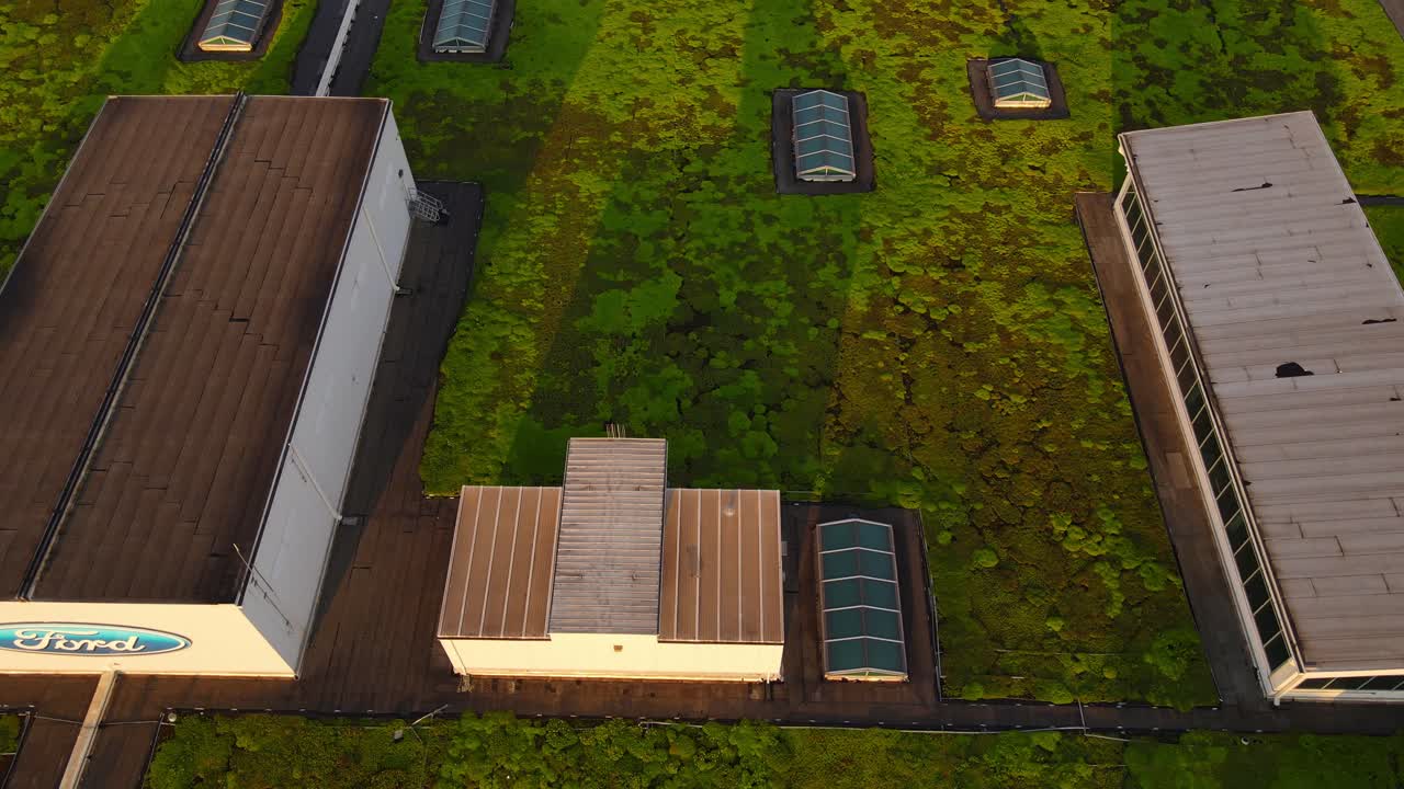 Flying over DPT Final Assembly facility at Ford Rouge Complex during golden hour