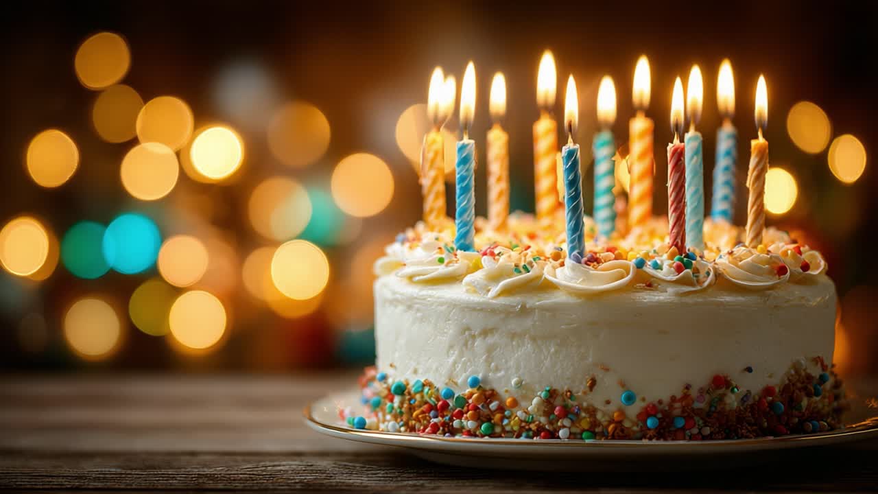 A Delightful Birthday Cake Adorned with Colorful Candles Glowing Brightly Against a Warm, Bokeh Background Celebrating Joyful Moments of Togetherness