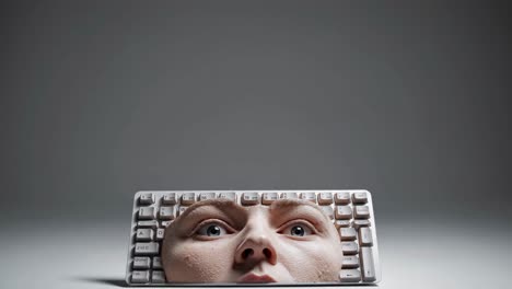 human face and keyboard