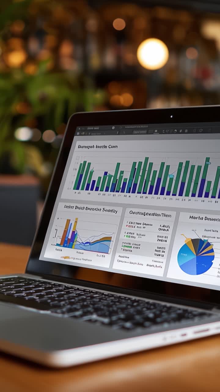 Analysere finansdata gjennom interaktive grafer og statistiske rapporter på en laptopskjerm i et moderne arbeidsmiljø.