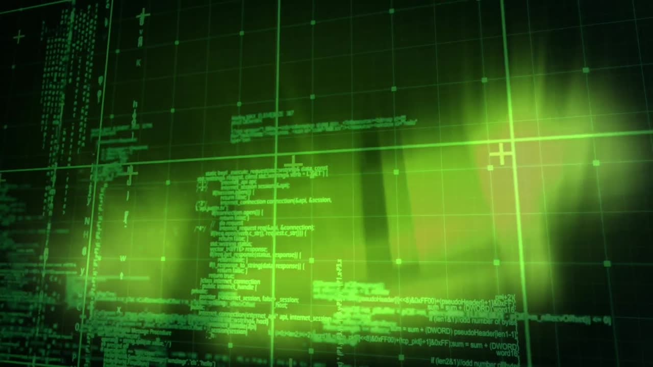 animación del procesamiento de datos digitales en el fondo de la cuadrícula