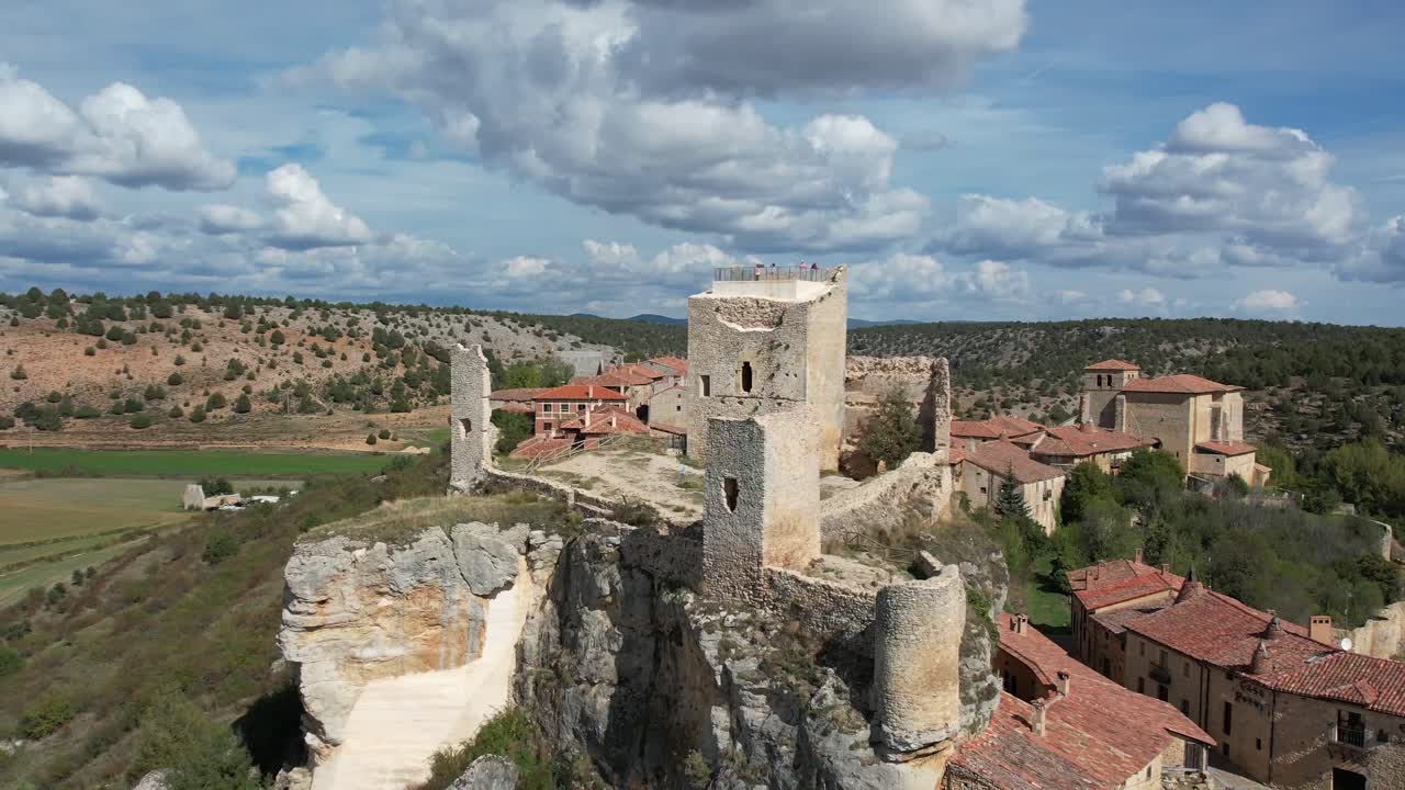 Aerial drone view of Calata&ntilde;azor, a medieval city in Soria, Spain