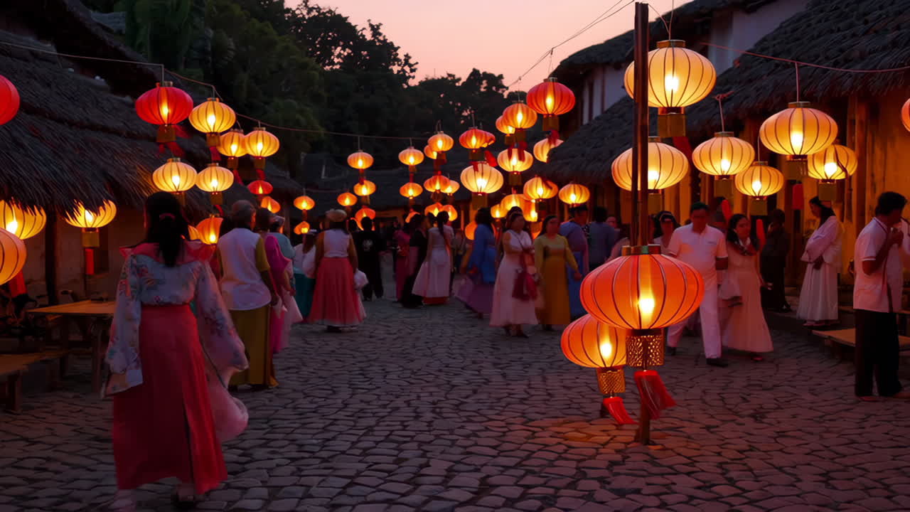 A Festive Night Street in a Chinese Town