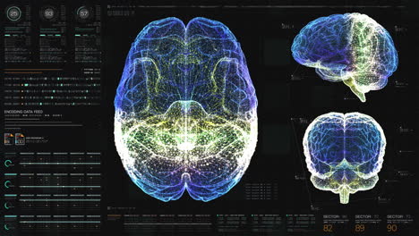 Futuristic-head-up-display-of-virtual-holographic-biomedical-brain-neuron-pathology-and-diagnostic-scan