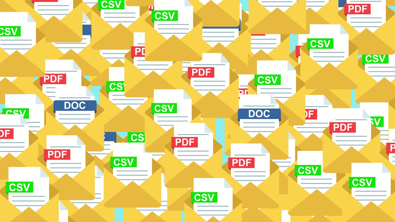 Animated Envelopes with Various Document Files Multiplying