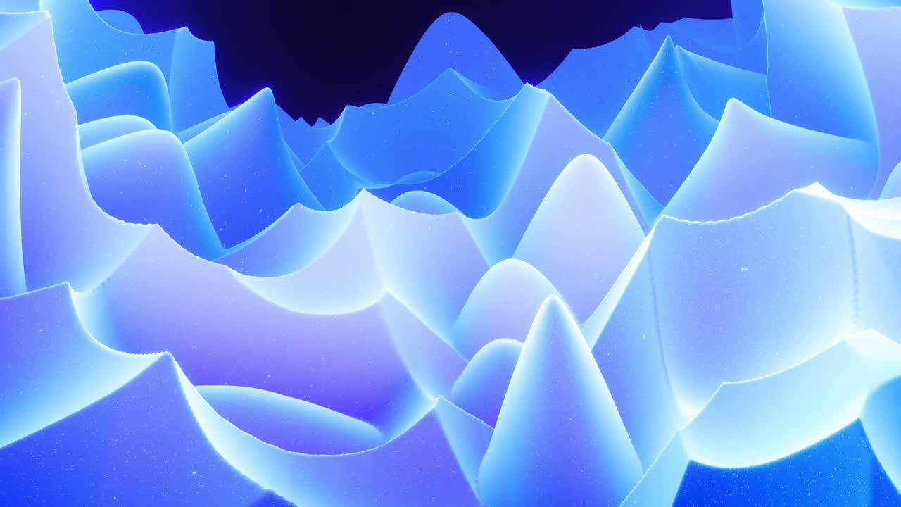 Beautiful abstract 3D surface with glitter sparkles, abstract 3d waves run on surface in loop. Blue gradient, soft matte material with light inner glow. Smoothly 4k animation