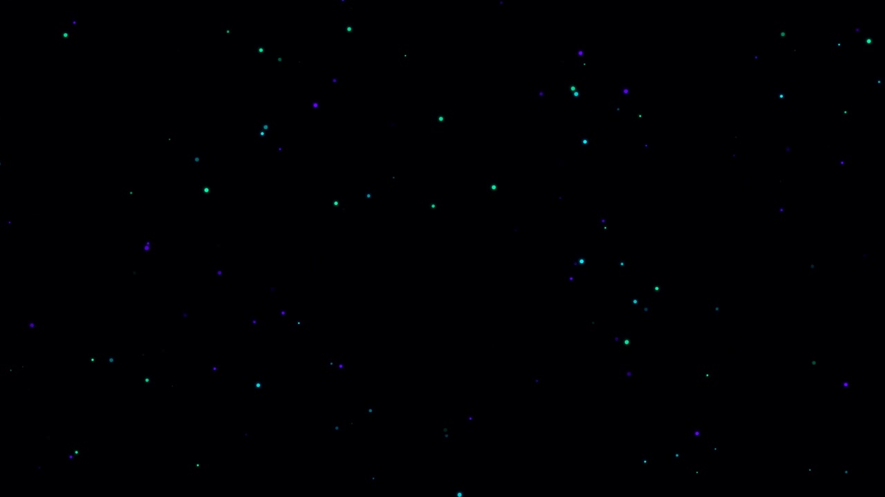 Abstracte bewegende achtergrond met zwevende blauwgroene en paarse deeltjes