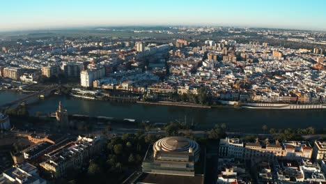 Aerial-Drone-of-Sevilla-City-in-Andalusia,-Spain