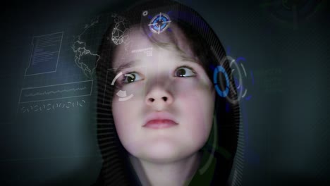 4k futuristic child watching around animation