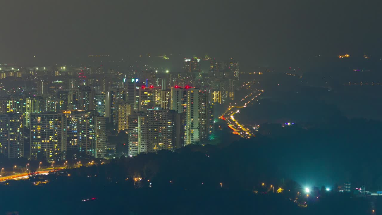 сингапурский ночной свет городской пейзаж воздушная панорама 4k