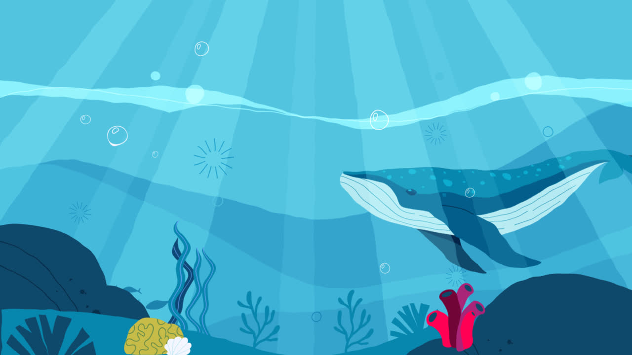 An animation of a Hand drawn world oceans day background with whale