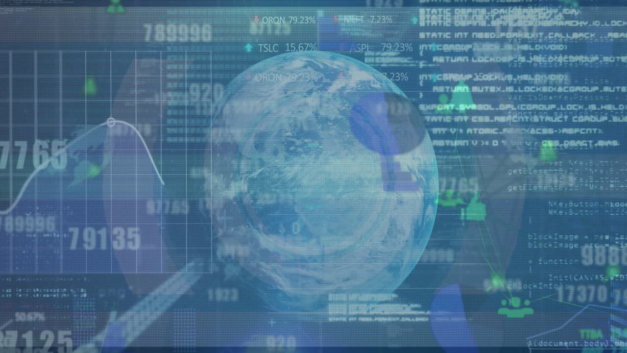 전 세계 바이너리 코딩과 데이터 처리의 애니메이션