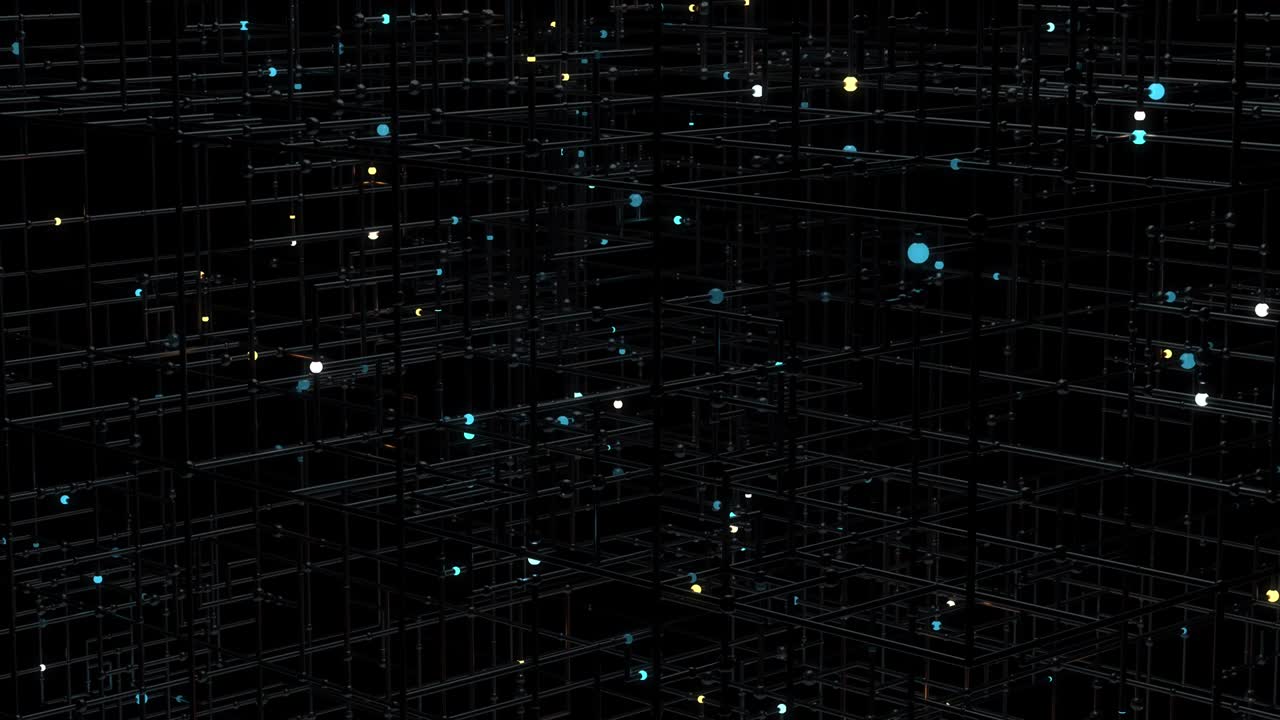 fondo digital. cuadrícula con esferas brillantes.