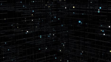 digital background. grid with glittering spheres.