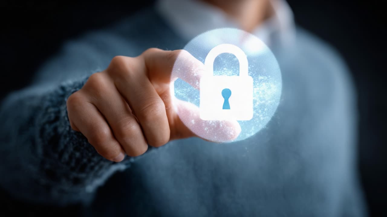 A Person Interacting with a Digital Lock: Illustrating the Concept of Cybersecurity and Protection in a Modern Digital Environment