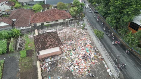 aerial overhead shot over a landfill in bali, indonesia