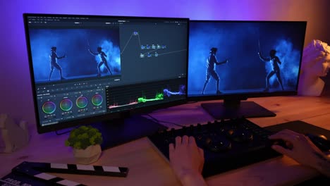 video editing workstation with software in use
