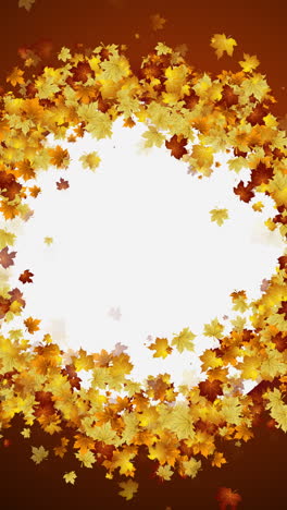 yellow maple leaves in a round frame for text on a dark autumn background. looped seasonal animation of falling leaves. vertical video.