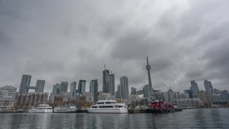 storm clouds over toronto harbourfront skyline, time lapse