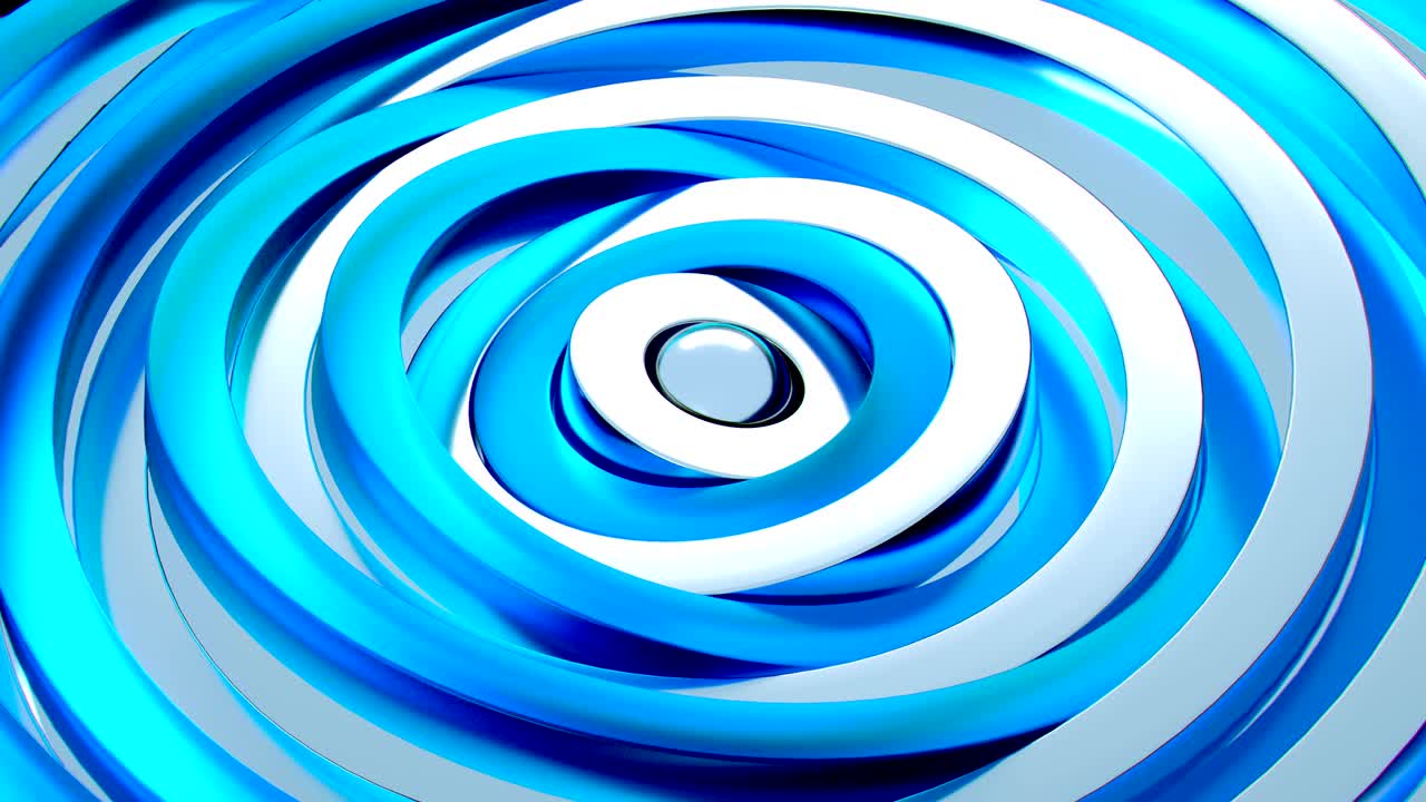 3D Neon Ice Blue Rings Spinning Rotating Professional Background Loop 4K