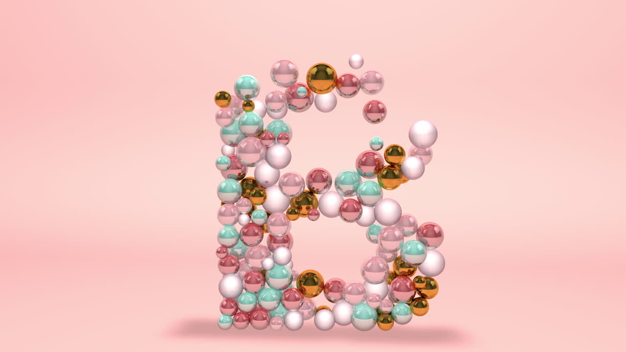 b 문자는 구슬, 유리 공, 파스텔 진주, 크리스탈 보석 및 금으로 만들어졌습니다.