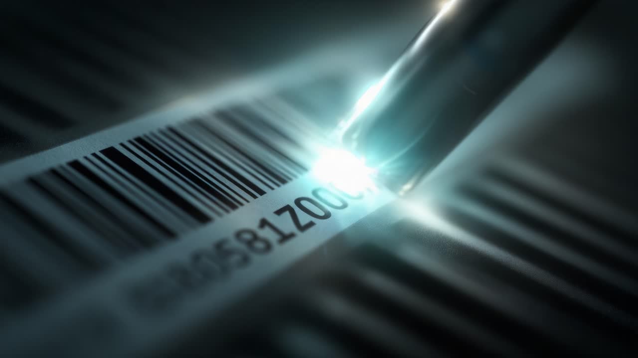Exploring the Intricacies of Barcode Scanning: A Close-Up Look at the Laser Scanner Engaging with a Barcode for Precise Data Capture and Retrieval in Modern Inventory Management