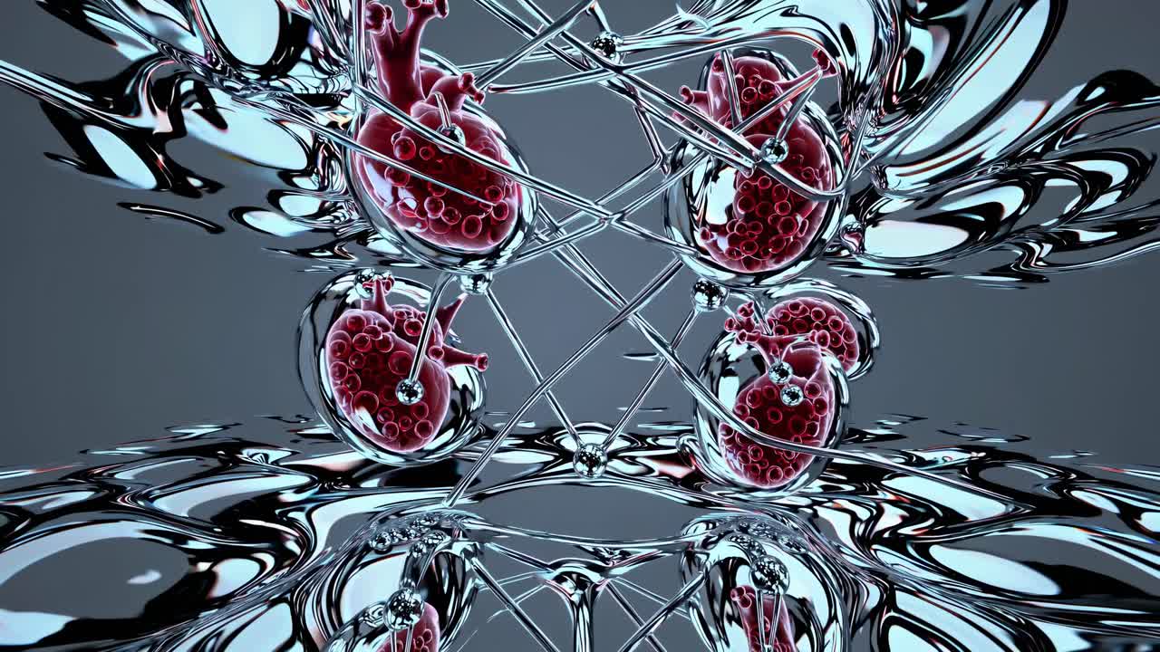 Abstract representation of interconnected hearts within a complex system