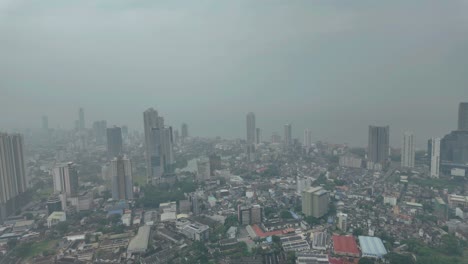 aerial view from the lotus tower in colombo, sri lanka on a very cloudy hazy day