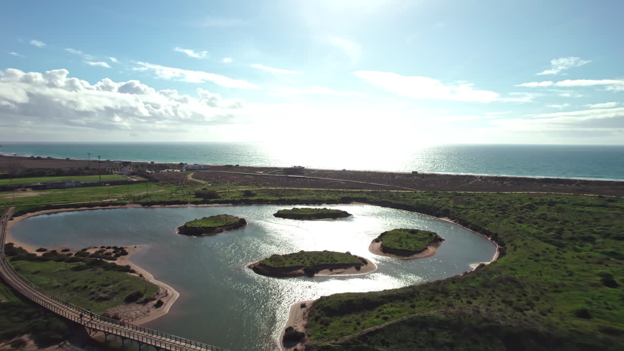 High-contrast landscape shot of Ria de Alvor Nature Reserve, located in Algarve the south region of Portugal