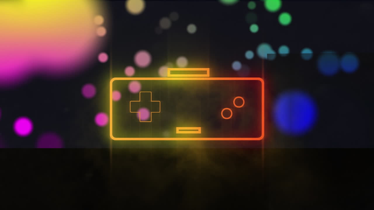 움직이는 조명의 반점 위에 네온 닌텐도의 애니메이션