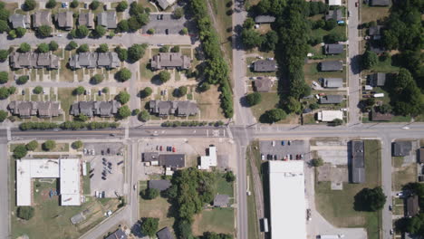 Top-down-hyperlapse-of-a-road-and-intersection-in-the-neighborhood-of-Alton-Park-in-Chattanooga,-TN