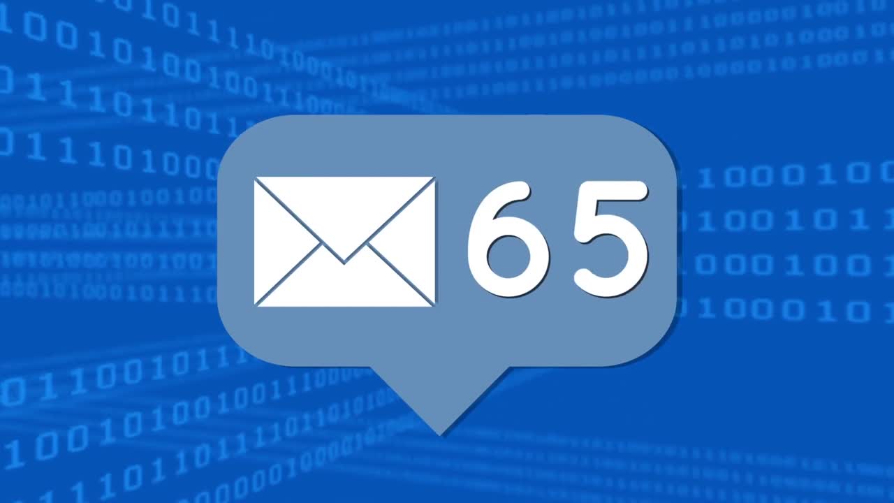 Animation of envelope over binary coding on blue background