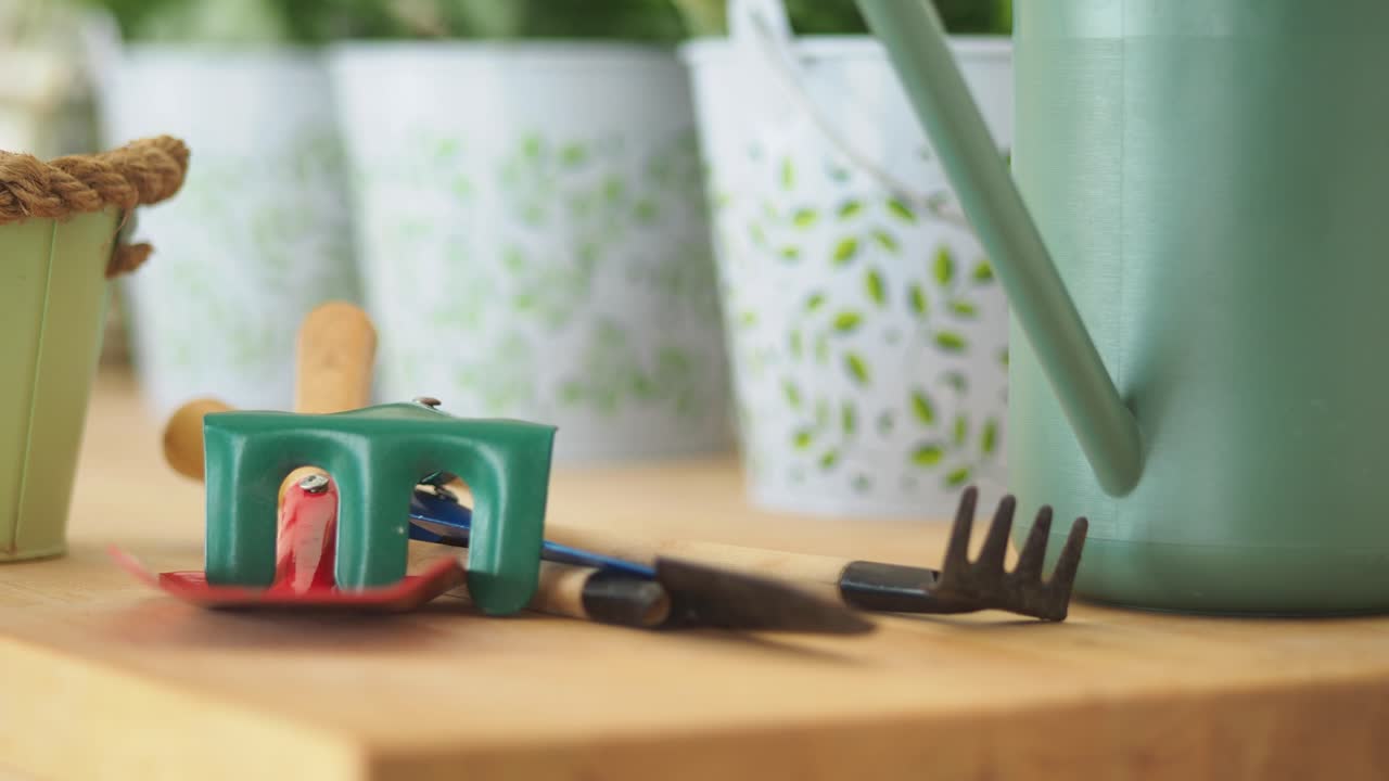 Gardening tools and flower pots