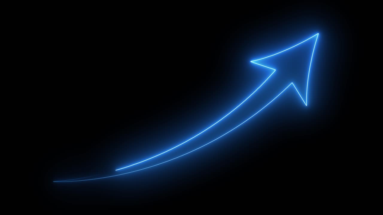 Glowing Blue Upward Arrow on Black Background