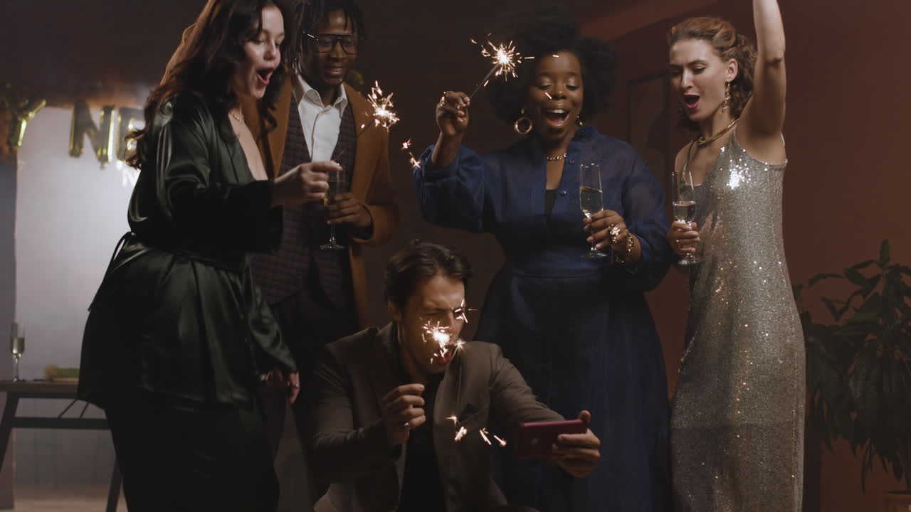 Friends celebrating with sparklers