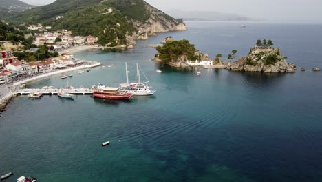 aerial view of praga cruise terminal and natural sea landscape, greece