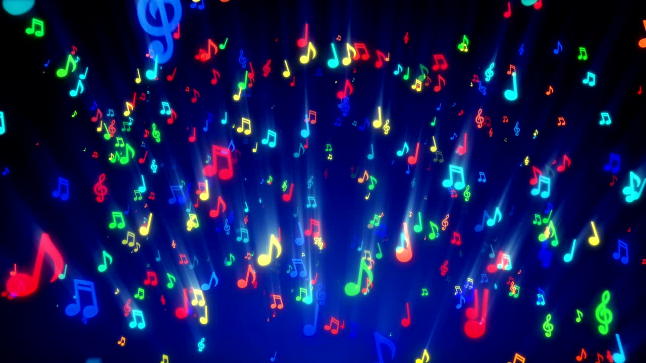 음악 비디오, 야간 클럽, 콘서트, 페스티벌, 전시, 축제, 결혼식 및 패션 이벤트에서 led 스크린 및 프로젝션에 대한 다채로운 음악 노트의 원활한 애니메이션.