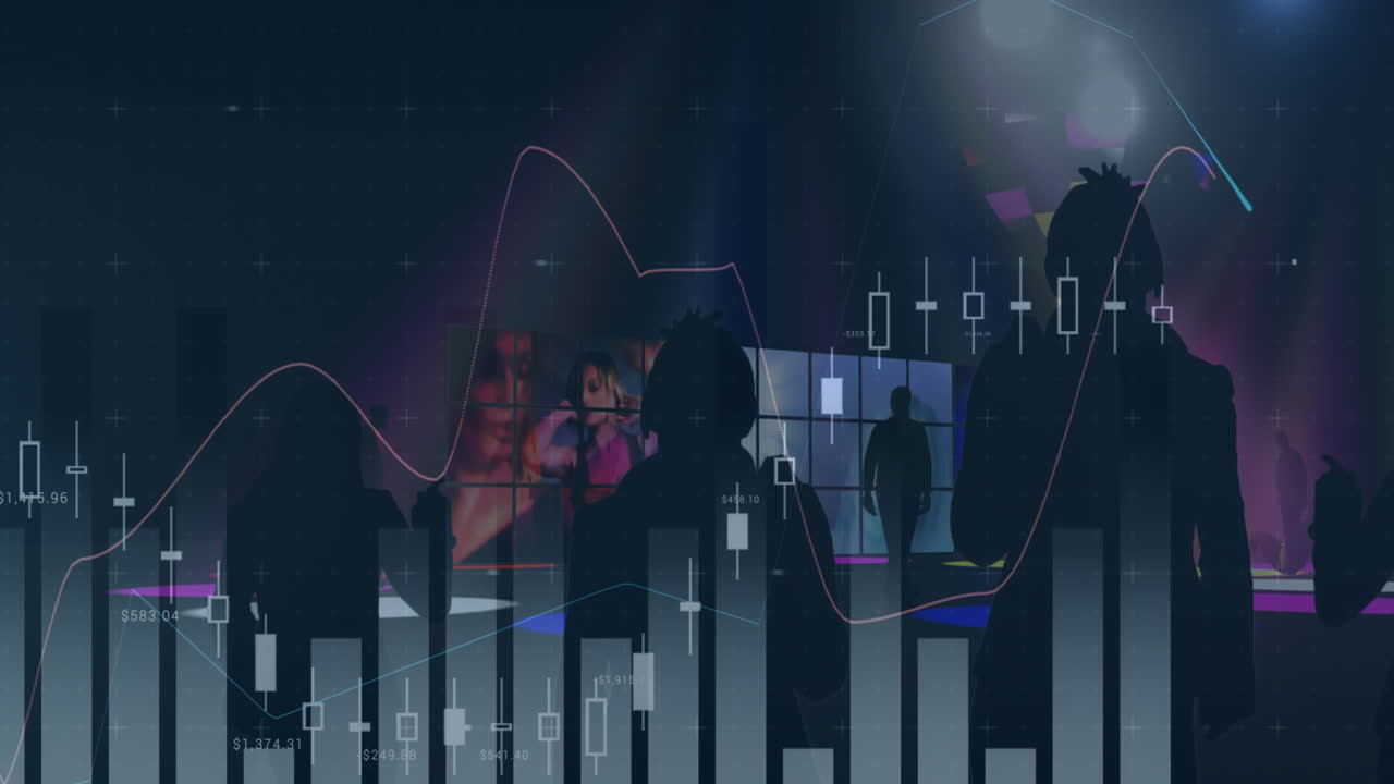animazione dell'elaborazione dei dati finanziari su persone che ballano