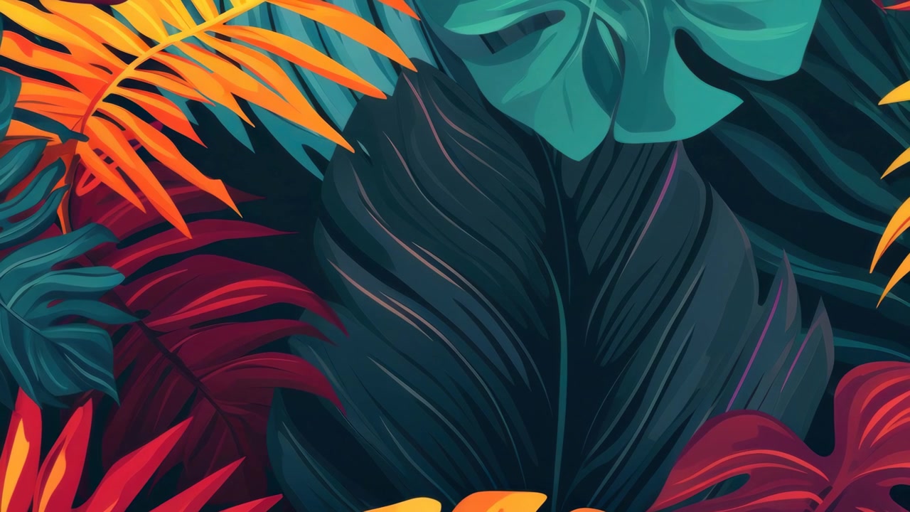 Vibrant Tropical Leaves Pattern with Colorful Foliage