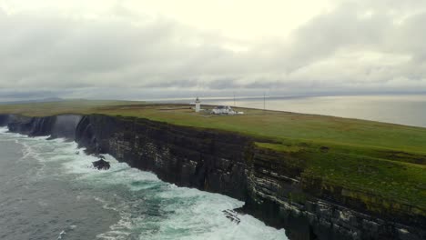 scenic aerial view of loop head lighthouse amid a vast coastal landscape